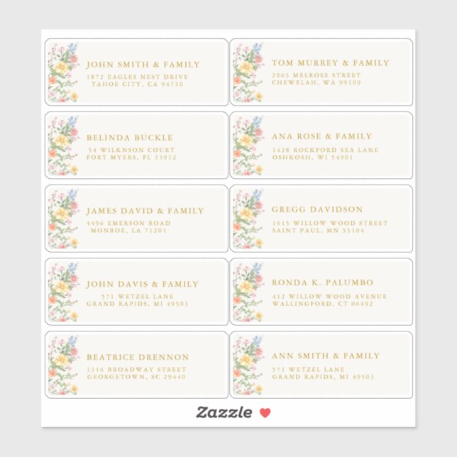 Sticker Soft Pastel Ornate Spring Gold Guest Name Address (Feuille)