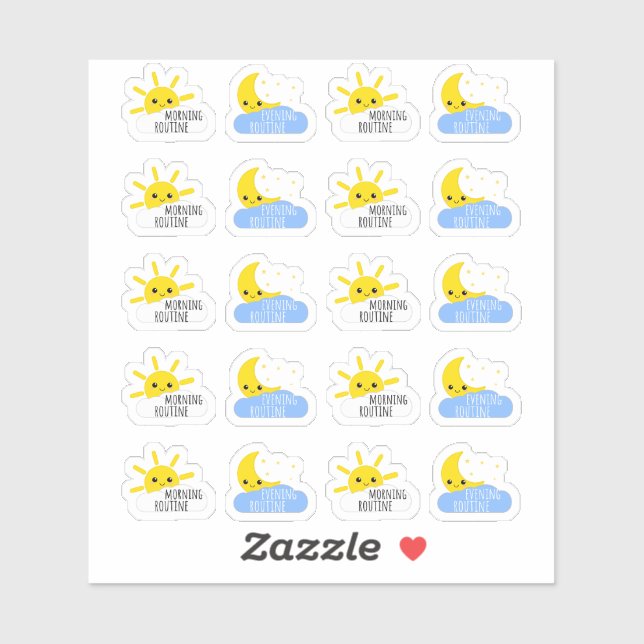 Sticker Soirée du matin Routine Kawaii Sun & Moon Planner (Feuille)