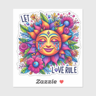 Sticker Soleil Coloré Avec Motifs Floraux