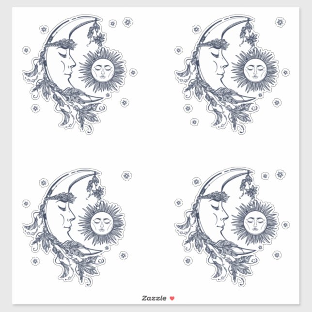 Sticker Soleil et Lune (Feuille)