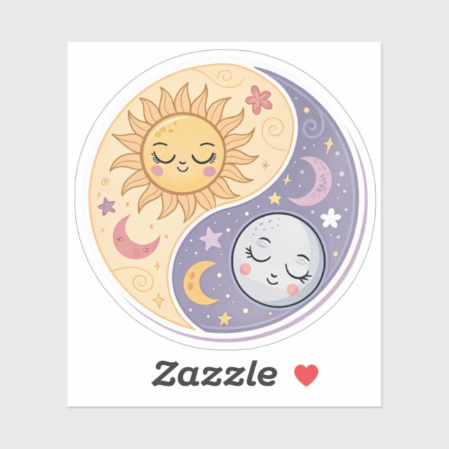 Sticker Soleil et Lune Yin Yang | Équilibre Céleste Mignon (Feuille)