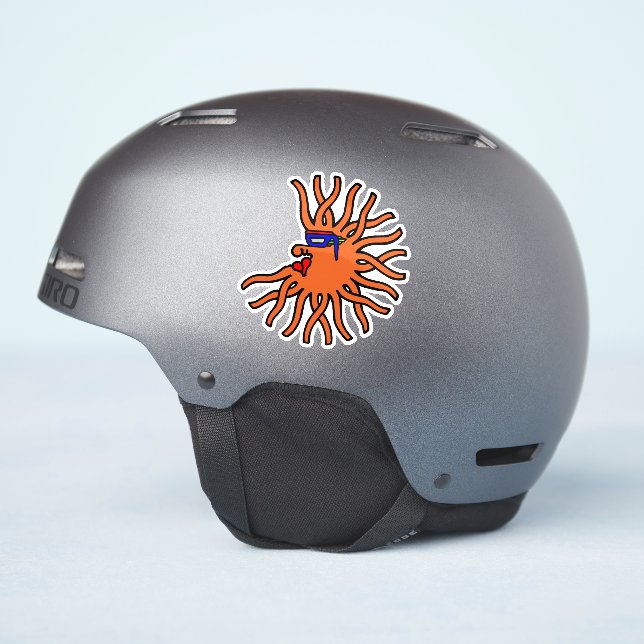 Sticker Soleil orange rond avec visage de dessin animé (Côté casque)