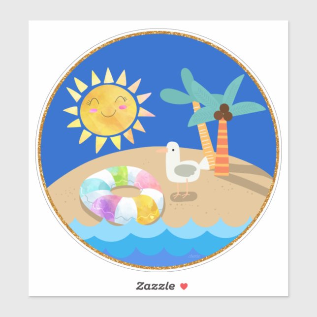 Sticker Soleil sur la plage Palmiers Seagull (Feuille)