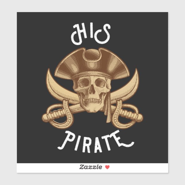 Sticker Son Pirate Vintage crâne et épée Noir (Feuille)