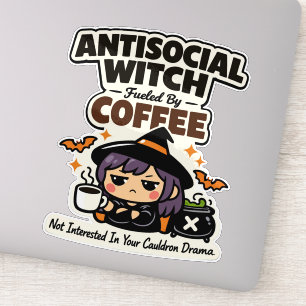 Sticker Sorcière Antisociale Café Halloween