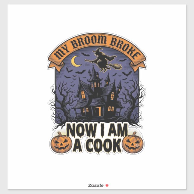 Sticker Sorcière Balai Cassa Cuisine Halloween Pun_1 (Feuille)