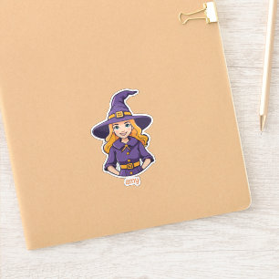 Sticker Sorcière blonde en vêtements violets