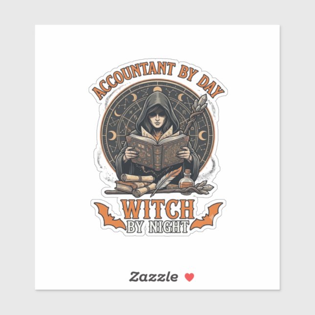 Sticker Sorcière de jour de comptable nuit de Halloween li (Feuille)
