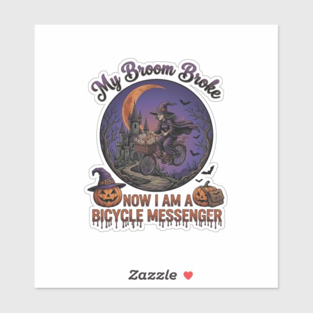 Sticker Sorcière de messager de vélo cassé balai Halloween (Feuille)