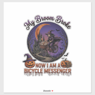 Sticker Sorcière de messager de vélo cassé balai Halloween