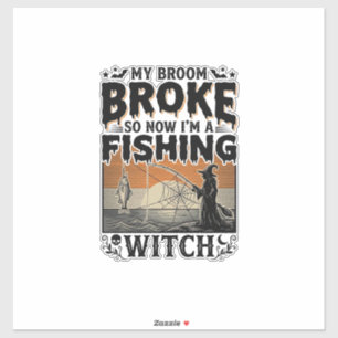 Sticker Sorcière de pêche Halloween Dessin Vectoriel Vinta