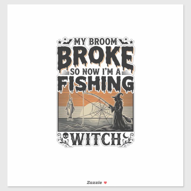 Sticker Sorcière de pêche Halloween Dessin Vectoriel Vinta (Feuille)
