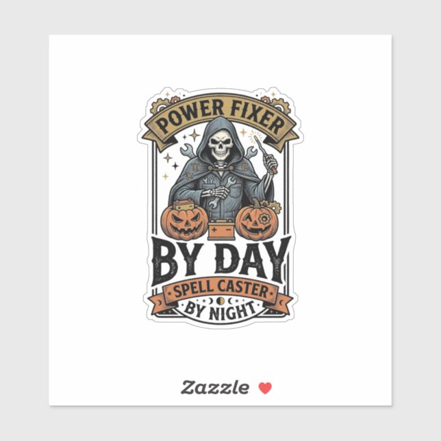 Sticker Sorcière de réparation de batterie Funny Halloween (Feuille)