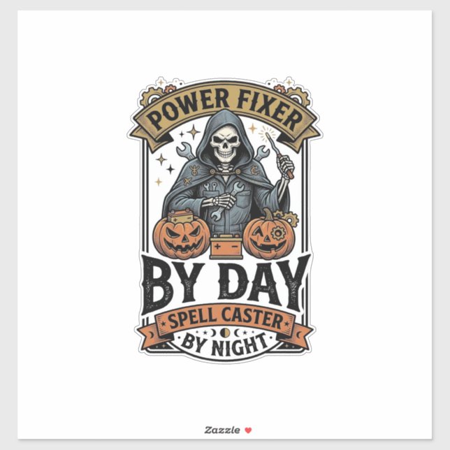 Sticker Sorcière de réparation de batterie Funny Halloween (Feuille)