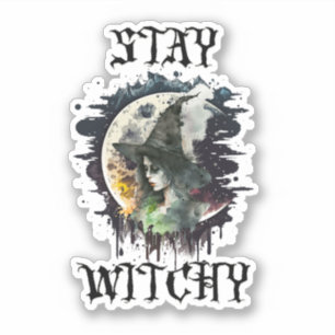 Sticker Sorcière d'Halloween et pleine lune