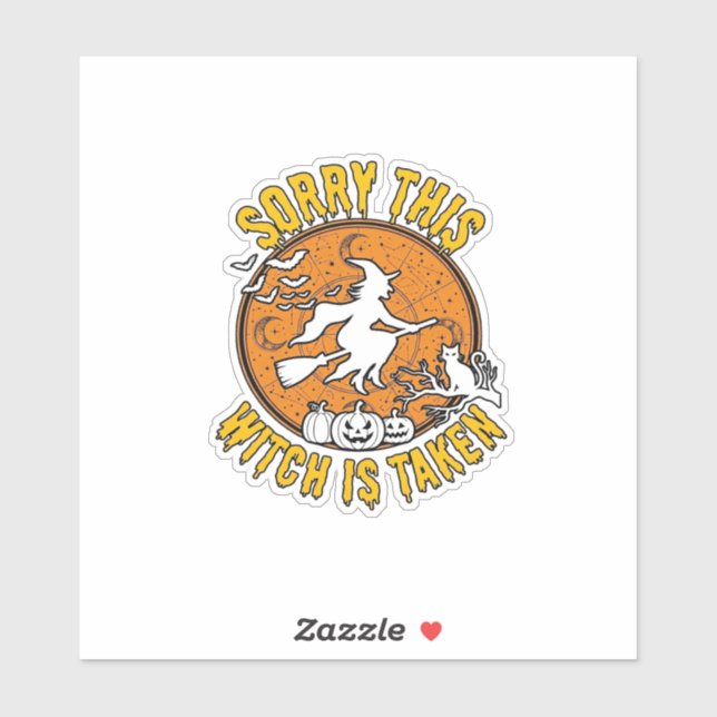 Sticker Sorcière Est Prise Citrouilles D'Halloween Chat_1 (Feuille)