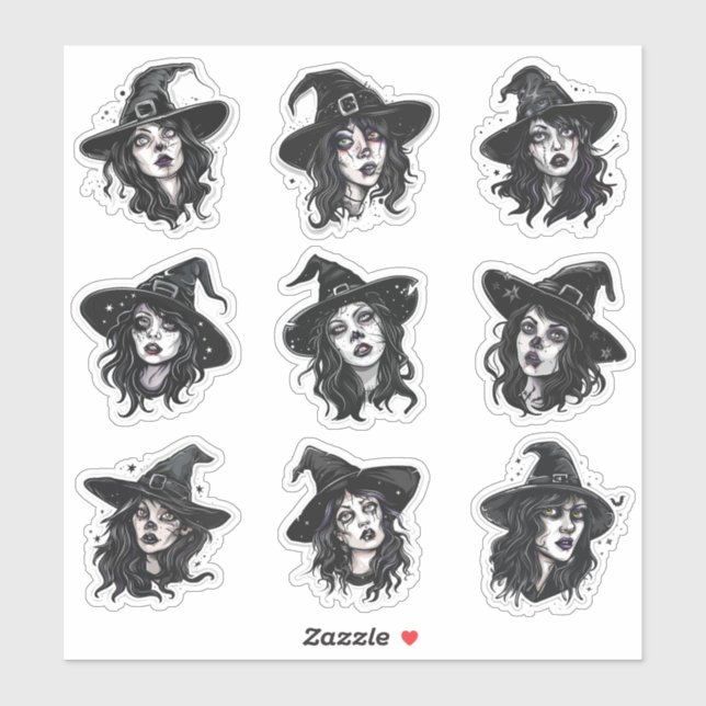 Sticker Sorcière gothique d'Halloween Punk (Feuille)