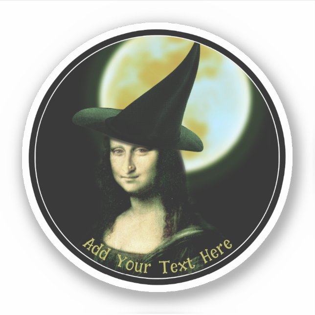 Sticker Sorcière Mona Lisa Halloween pleine lune (Devant)