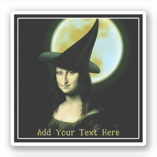 Sticker Sorcière Mona Lisa Halloween pleine lune (Devant)