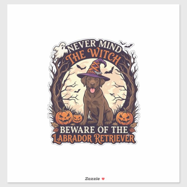 Sticker Sorcière, n'importe quoi, Labrador Retriever Méfie (Feuille)