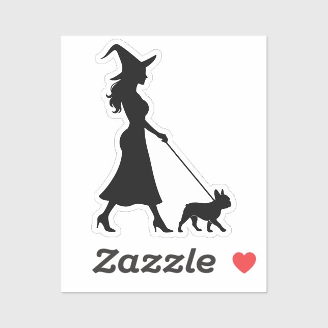 Sticker Sorcière promenant Frenchie  (Feuille)