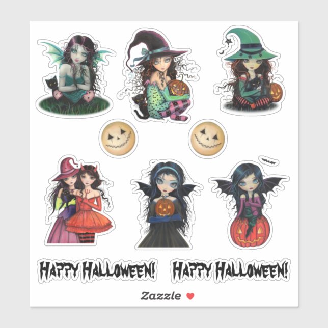 Sticker Sorcières et Vampires d'Halloween Art Mignon (Feuille)