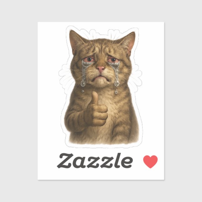 Sticker Sorrowful Kitty Thumbs Up Meme (Feuille)