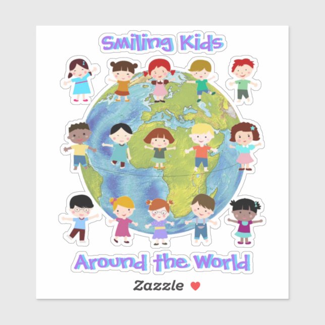 Sticker souriant enfants autour du monde (Feuille)