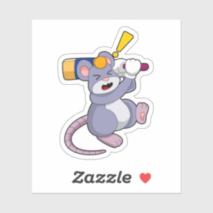 Sticker Souris au cricket avec chauve-souris de cricket