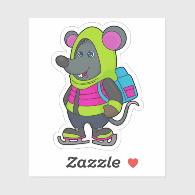Sticker Souris au patinage sur glace avec patins sur glace (Feuille)