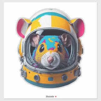 Sticker Souris colorée avec casque d'astronaute