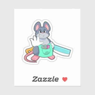 Sticker Souris comme coiffeur avec ciseaux et comble