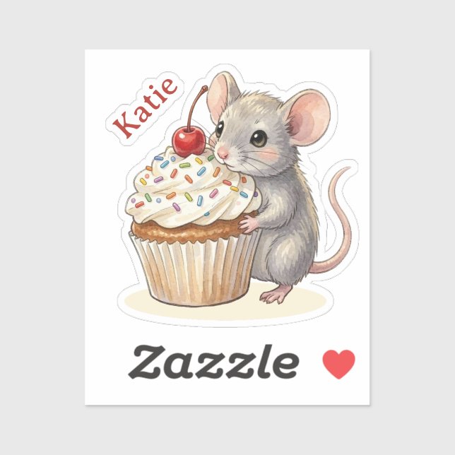 Sticker Souris d'anniversaire avec Cupcake | Personnalisé  (Feuille)