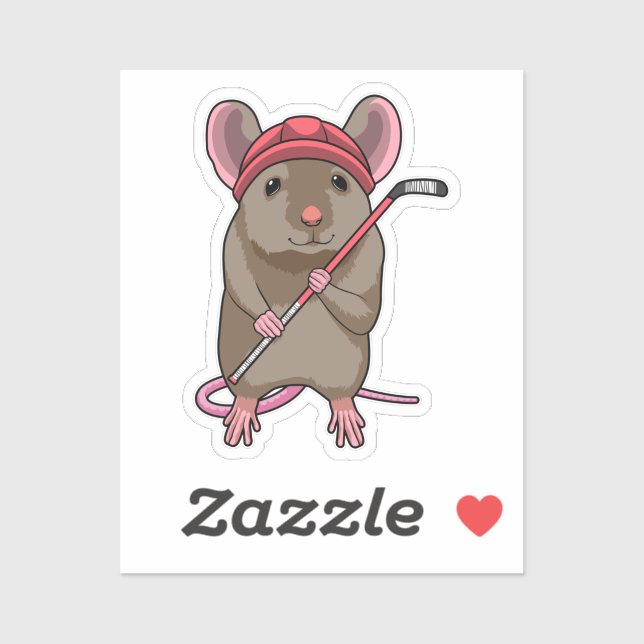 Sticker Souris de hockey sur glace avec bâton de hockey su (Feuille)