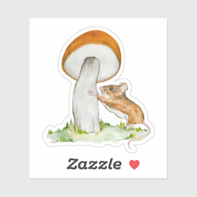 Sticker Souris drôle avec champignon sauvage (Feuille)
