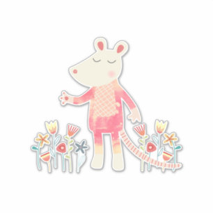 Sticker Souris mignonne avec fleurs