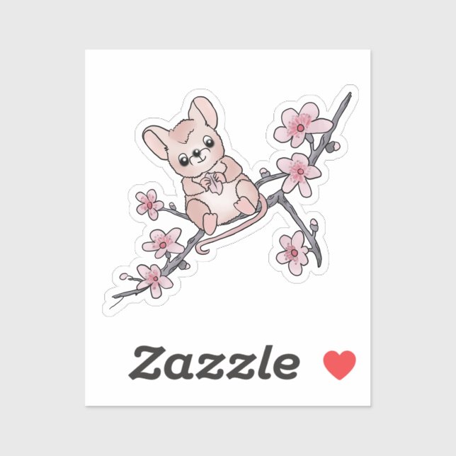 Sticker Souris sur la branche des fleurs (Feuille)