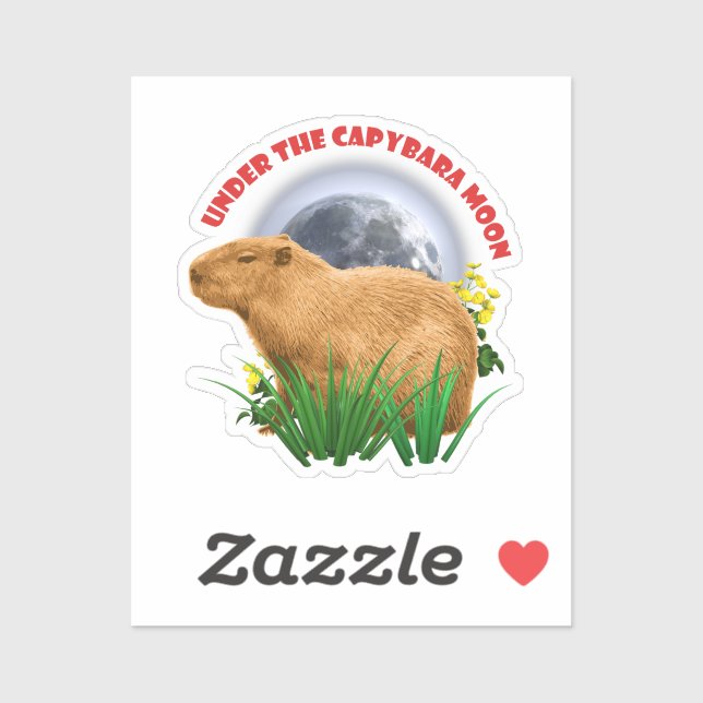 Sticker Sous la Lune du Capybara Capybara Drôle  (Feuille)