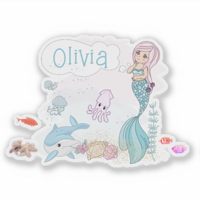 Sticker Sous l'Océan Douce Sirène Personnalisée (Devant)