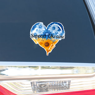 Sticker Soutenez Ukraine Sunflower Heart voiture pare-choc