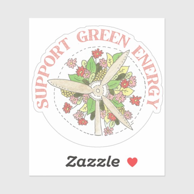 Sticker Soutenir l'énergie verte éolienne et les fleurs (Feuille)