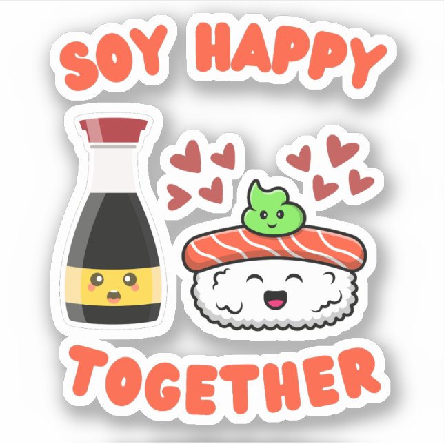 Sticker Soy Happy Ensemble Cute Soy Sauce Pun (Devant)