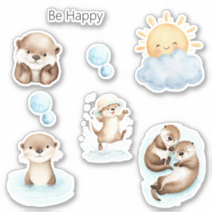 Sticker Soyez Heureux Rivière Bleue Loutre Mignonne  