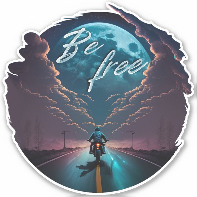 Sticker Soyez libre | Montée en moto au clair de lune (Devant)