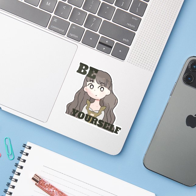 Sticker Soyez Vous-même – Amour-propre & Confiance  (Ordinateur portable avec iPhone)