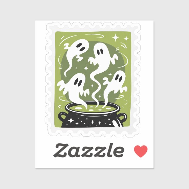 Sticker Spooky Brew Ghosts Halloween Postage Stamp (Feuille)
