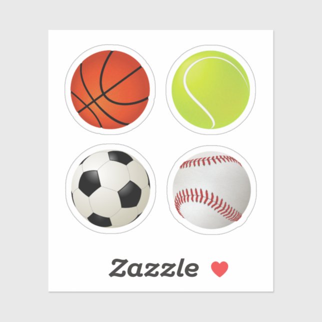 Sticker Sports Balls Set Basketball Tennis Soccer Baseball (Feuille)