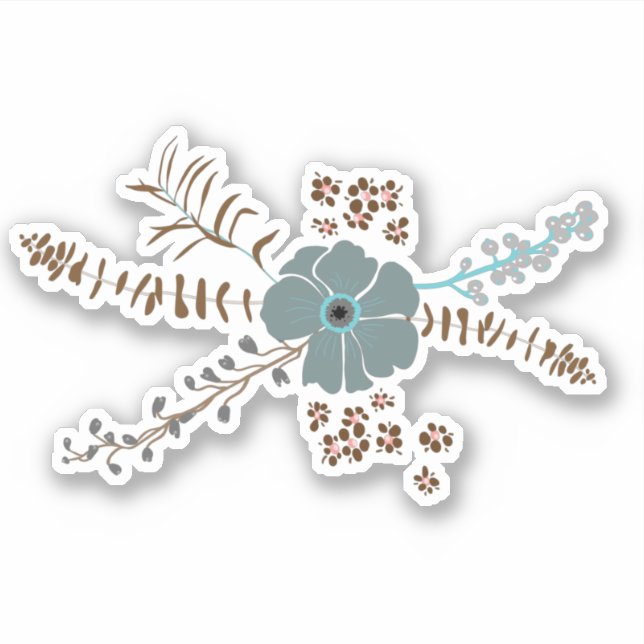 Sticker Spring Floral Motif Turquoise Brown Gris Whimsical (Devant)