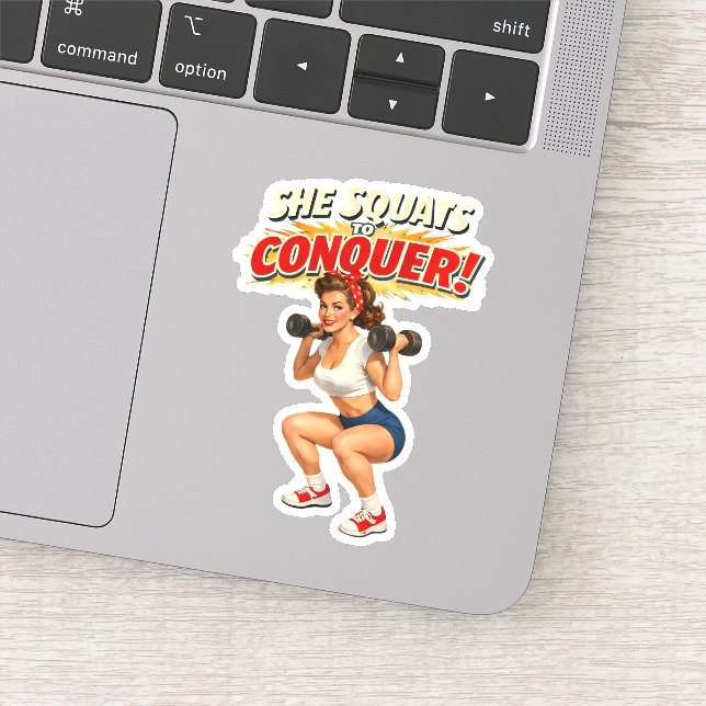 Sticker Squats To Conquer -Funny Retro Fitness Pin-Up- Gym (Détail)