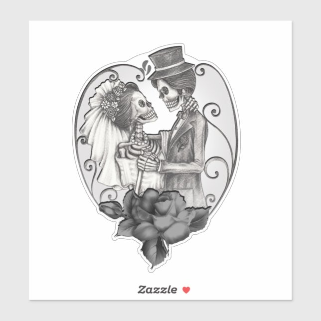 Sticker Squelette Amour Couple Mariage Danse Mariage (Feuille)